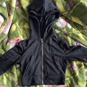 Black Zip-Up Hoodie Sweatshirt with Attached Hood